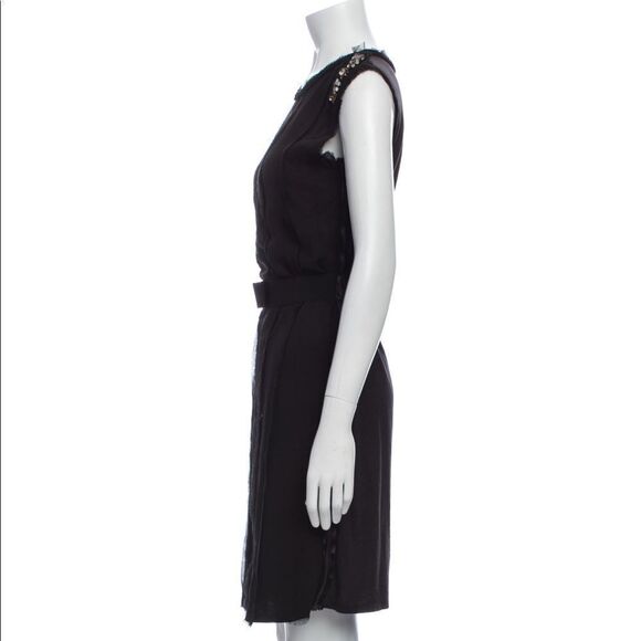 Lanvin Scoop Neck Sleeveless Black Dress With Rhinestones and Ribbon Belt Small - Picture 2 of 10